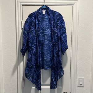 100% Linen Chicos shark tooth jacket Ikat beautiful blues and purples size 1